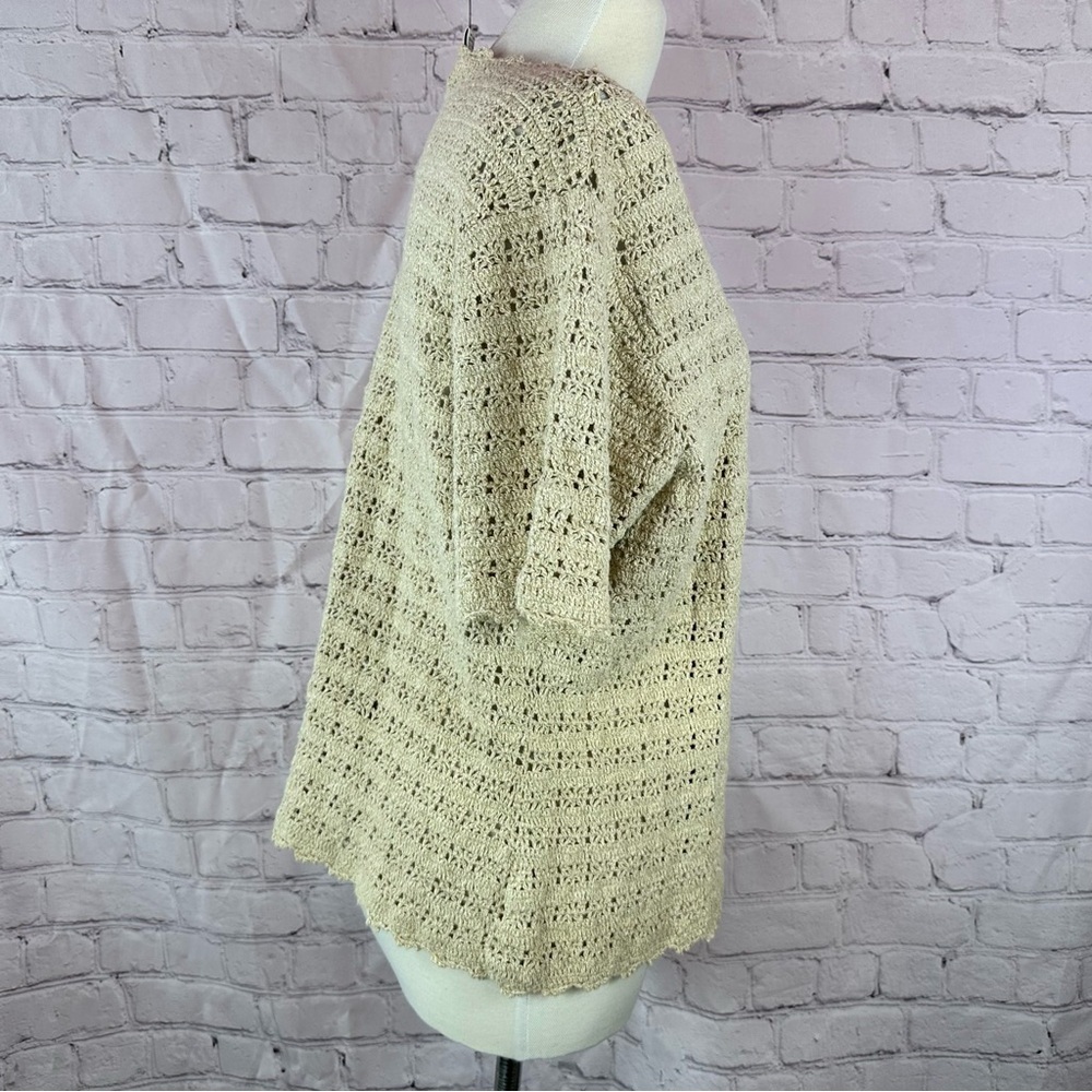 Van Heusen Cream Crochet short sleeve Cardigan top women XL boho western cottage - Picture 3 of 8